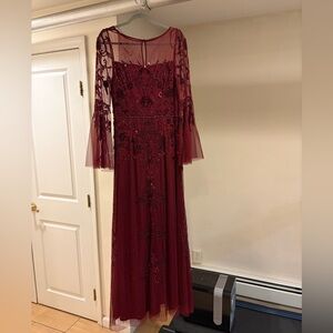 Aidan Mattox Deep Red Long Sleeve Dress